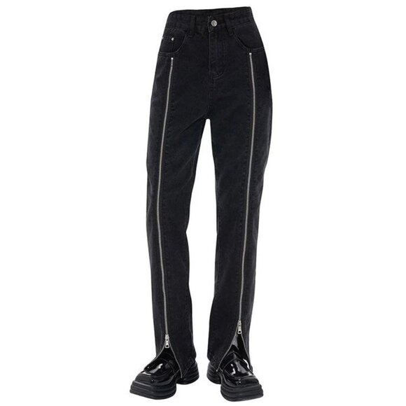 Italian Zip Up Leg Grunge Jeans - Picture 1 of 4
